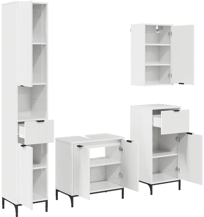 vidaXL - Badkamermeubel - Set - Hoogglans - wit - Samengesteld - hout, - metaal
