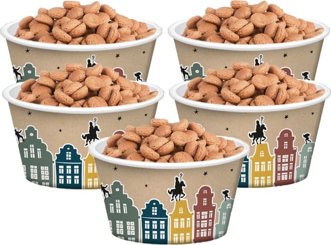 Sinterklaas pepernoot/snoep bakjes - 50x stuks - 250 ml - Met Welkom Sint en Piet print - Karton