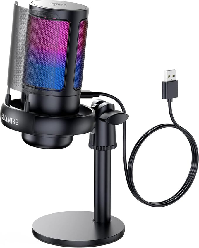 Gamingmicrofoon USB voor podcasts en streaming - Condensatormicrofoon met Sneldemping en RGB-indicator