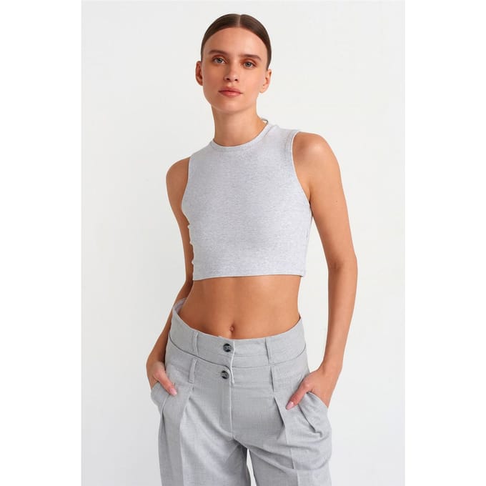 Geribbelde Katoenen Crop Top