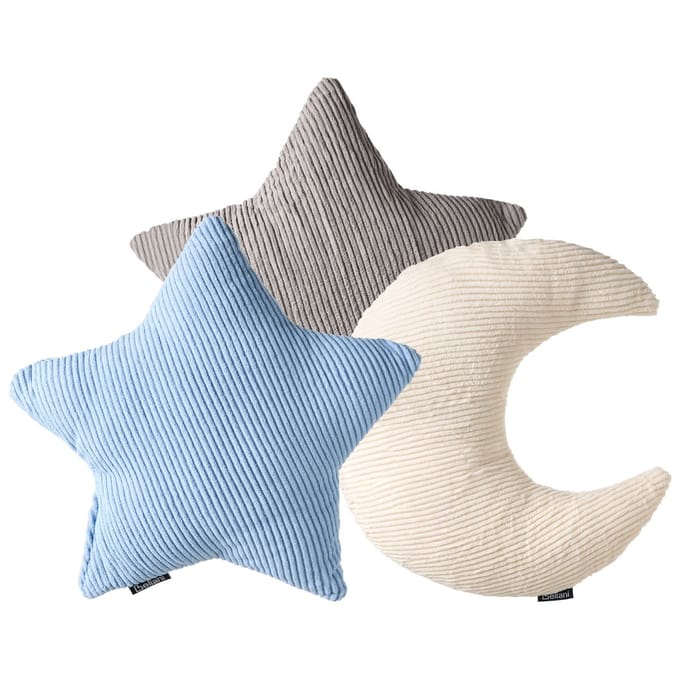 LUNA - Set van 3 sierkussens - Gebroken wit/Grijs/Blauw - Corduroy