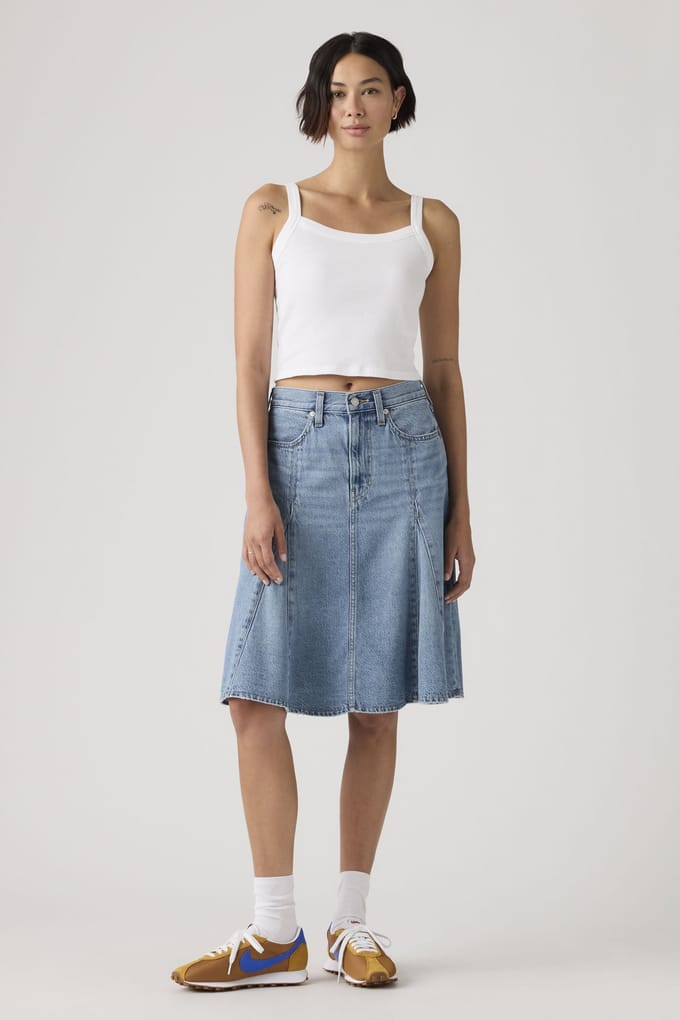 Levi's Godet Knee Length Lightweight Skirt Maat: W25 | Midi Rokken Outlet | Dames | Blauw