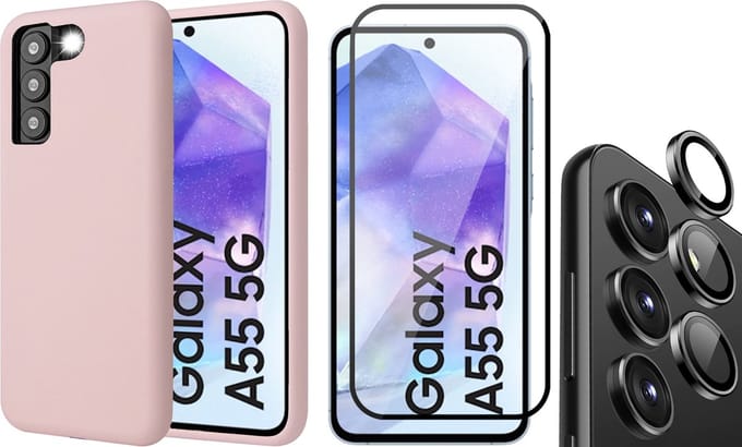 Hoesje geschikt voor Samsung Galaxy A55 - Screenprotector Volledig Dekkend Glas & Camera Protector - Mat Back Case Roze