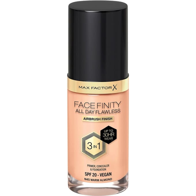 Max Factor Facefinity All Day Flawless 3 in 1 Vegan Foundation 30ml (Various Shades) - N45 - WARM ALMOND