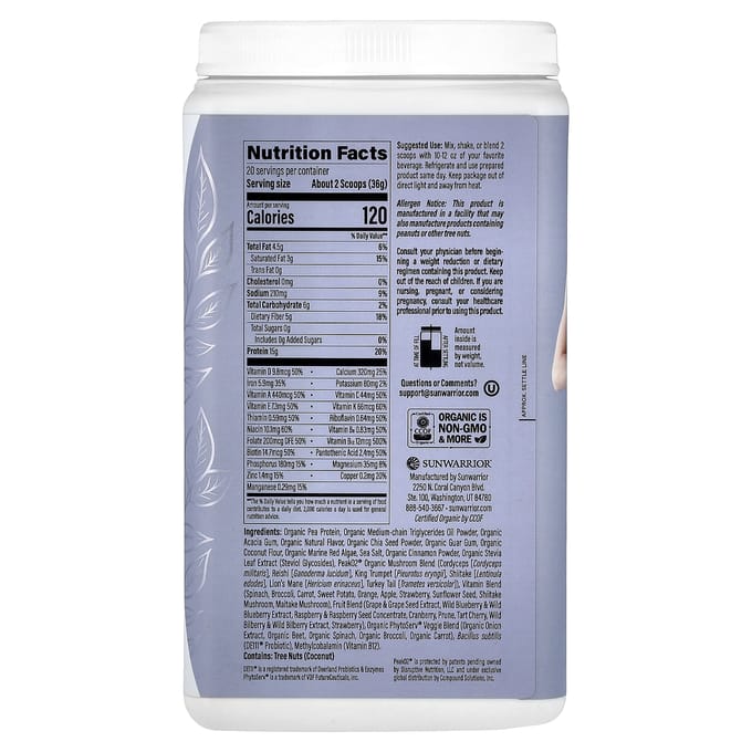 Sunwarrior, Lean Superfood Shake, Snickerdoodle, 1,59 lb (720 gr)