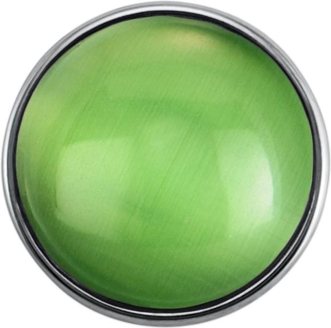 Quiges - Dames Click Button Drukknoop 18mm Cat Eye Glas Lente Groen - EBCM141