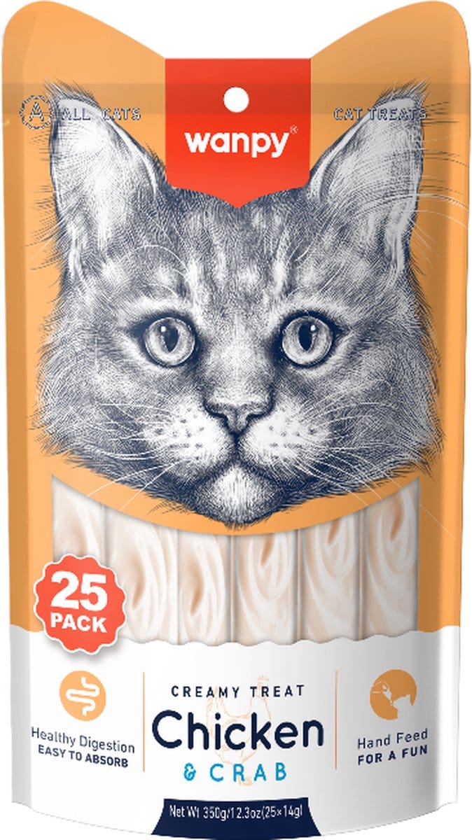 Wanpy likbare snack Kip & Krab - Voordeelpack 25 Stuks - Kattensnack
