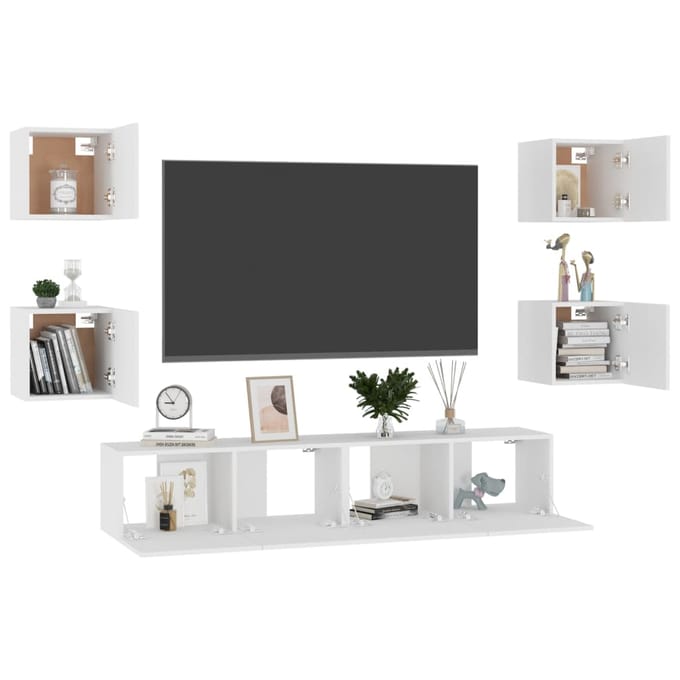 vidaXL - 6-delige - Tv-meubelset - bewerkt - hout - wit