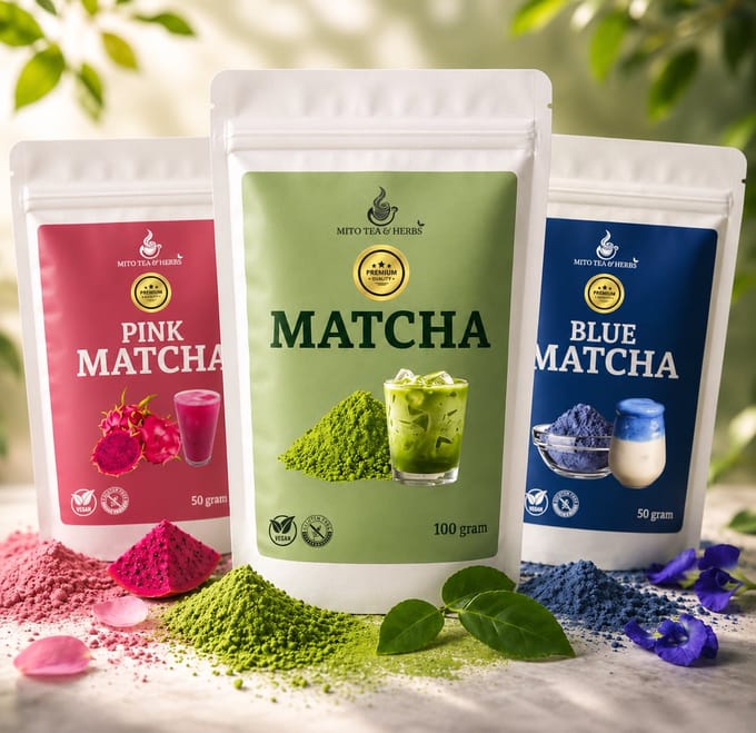 Mito Matcha 3pack - Matcha - Blue Matcha - Pink Matcha pitaya poeder - Iced Matcha - Matcha poeder