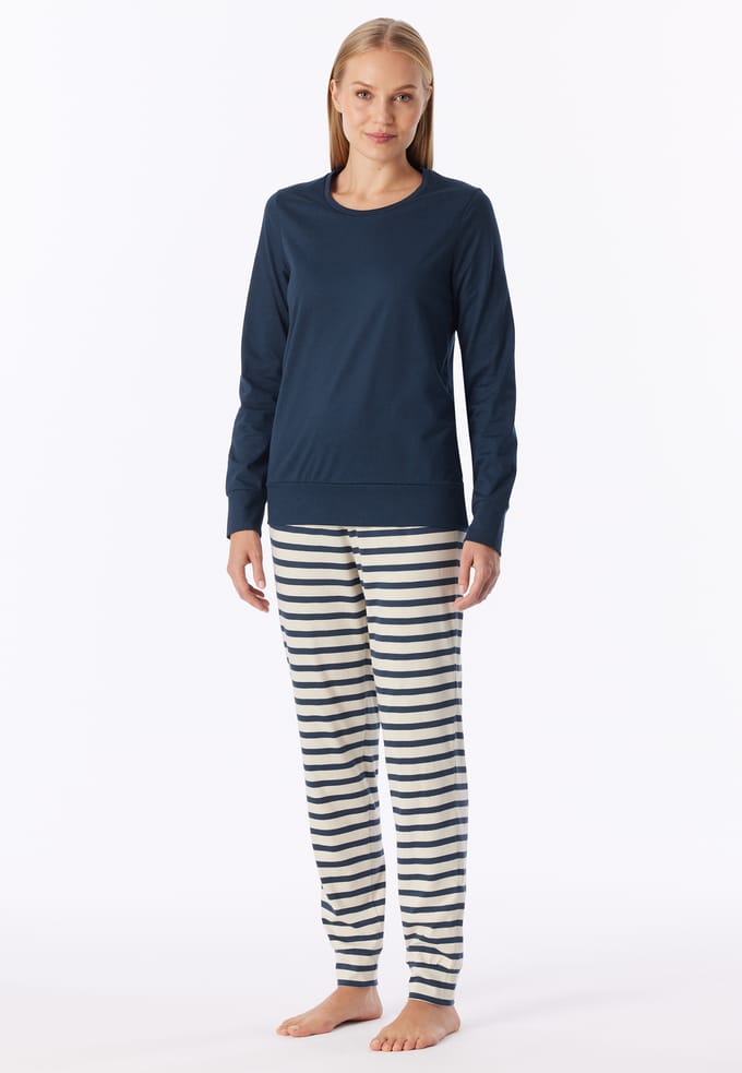Lange pyjama met manchetten, streepjes, diepblauw - Casual Essentials 48