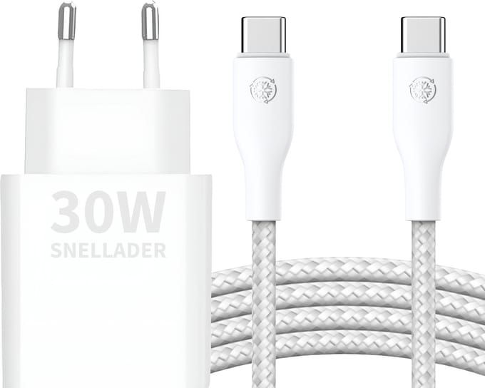 Usb C Power Adapter 30w Wit + usb C Kabel 3 Meter - Usb C adapter - Usb C oplader - Snellader - Usb C naar usb C