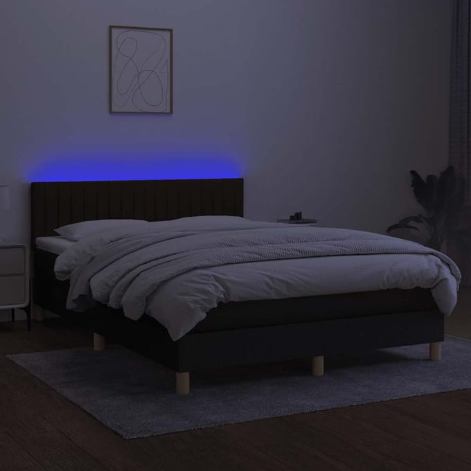 vidaXL - Boxspring - met - matras - en - LED - stof - zwart - 140x200 - cm