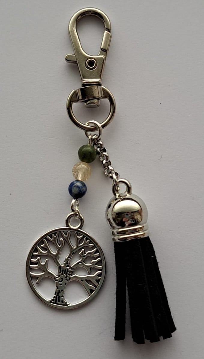 Sleutelhanger Levensboom "Succes & welvaart" zilverkleurig