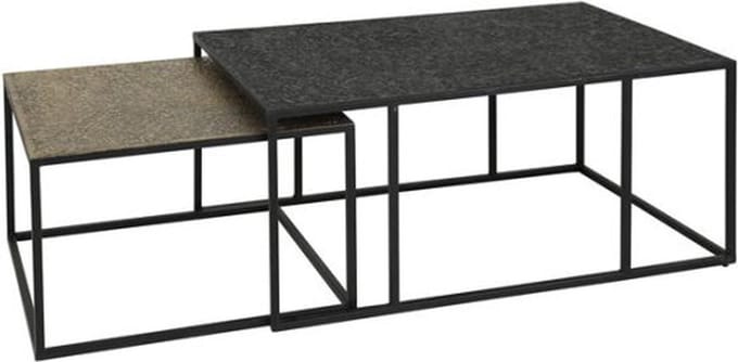 Salontafel Burlington set van 2 rechthoek Metallic - zwart/brass