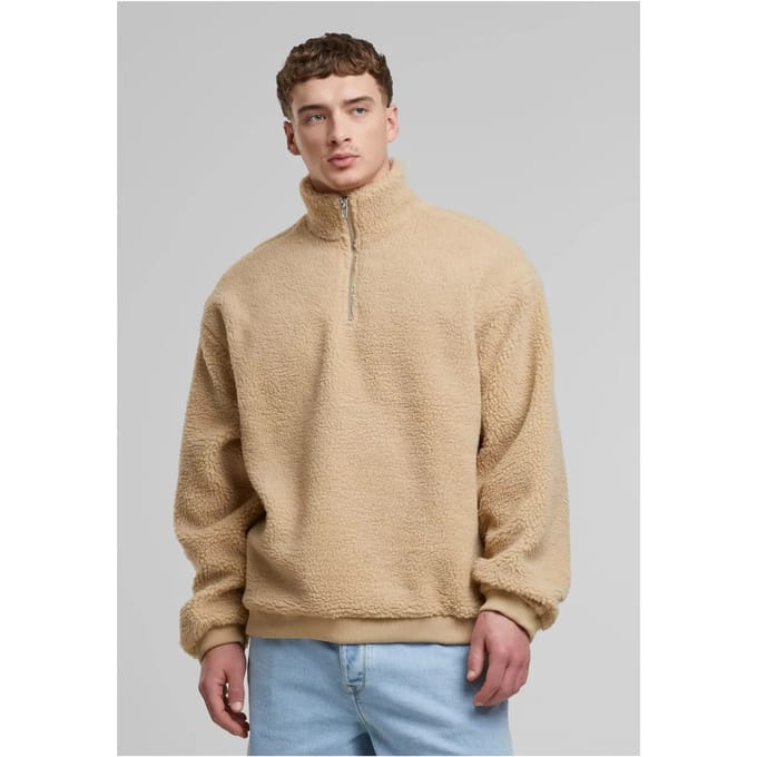 Urban Classics - Oversized Teddy Troyer Sweater/trui - S - Beige
