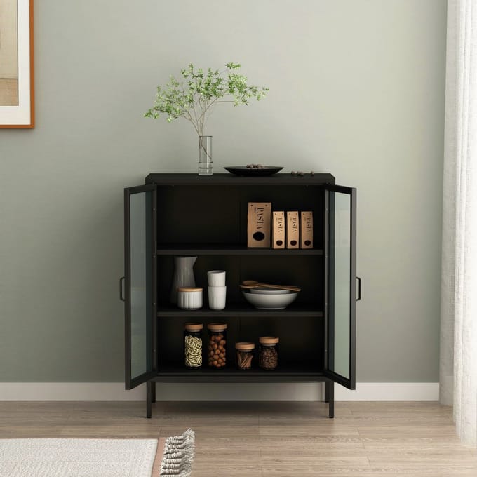 Vitrinekast Fauske 101,5x80x40 cm zwart