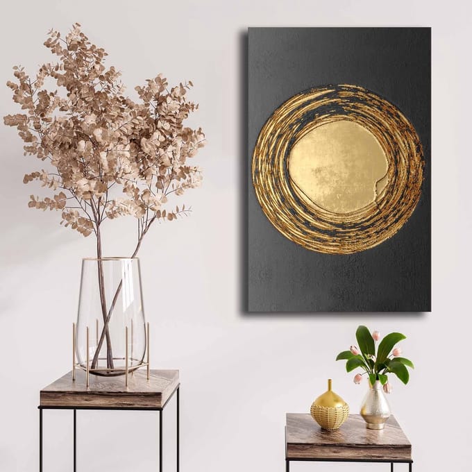 Asir - Decoratief Canvas Schilderij - Goud en Zwart - 45 x 70 x 2,8 cm