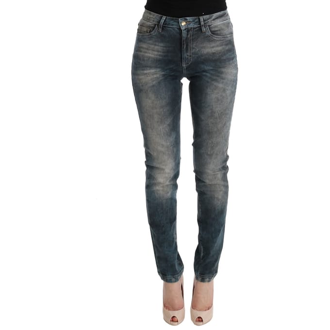 Cavalli Women's Blue Wash Cotton Blend Slim Fit Jeans