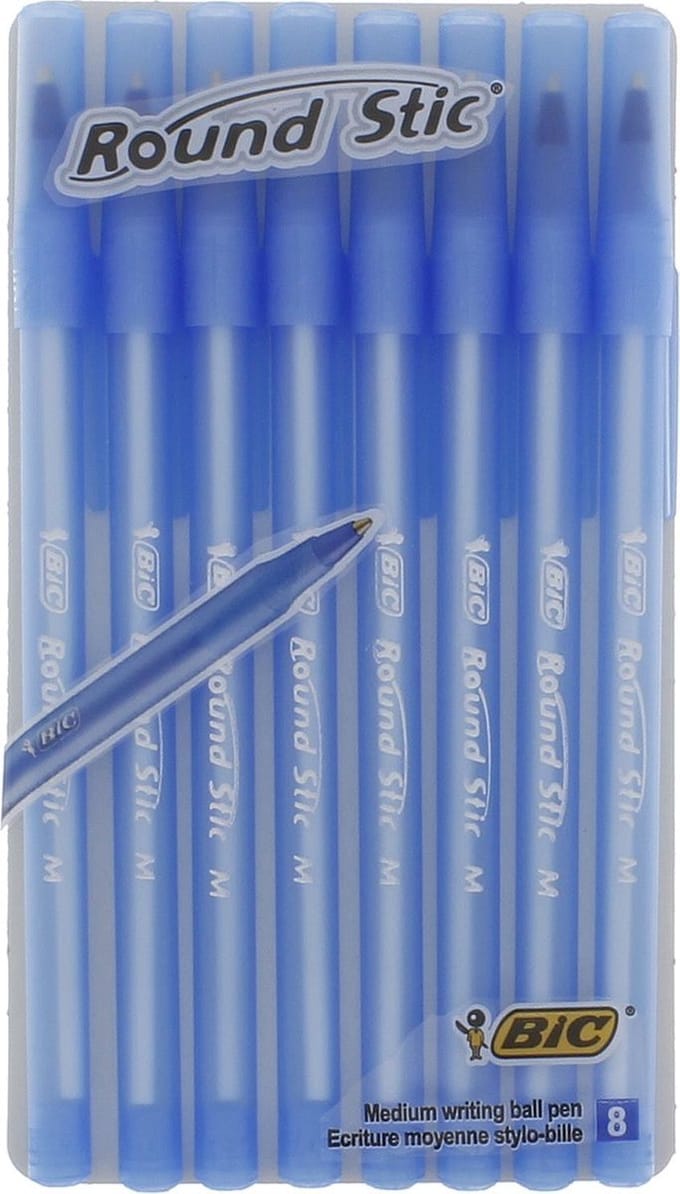 Balpen BIC Round Stic M blauw - 8 stuks