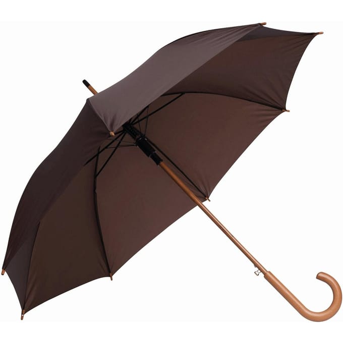L-Merch Tango Houten Handvat Automatische Stokparaplu 89cm x donkerbruine kleur