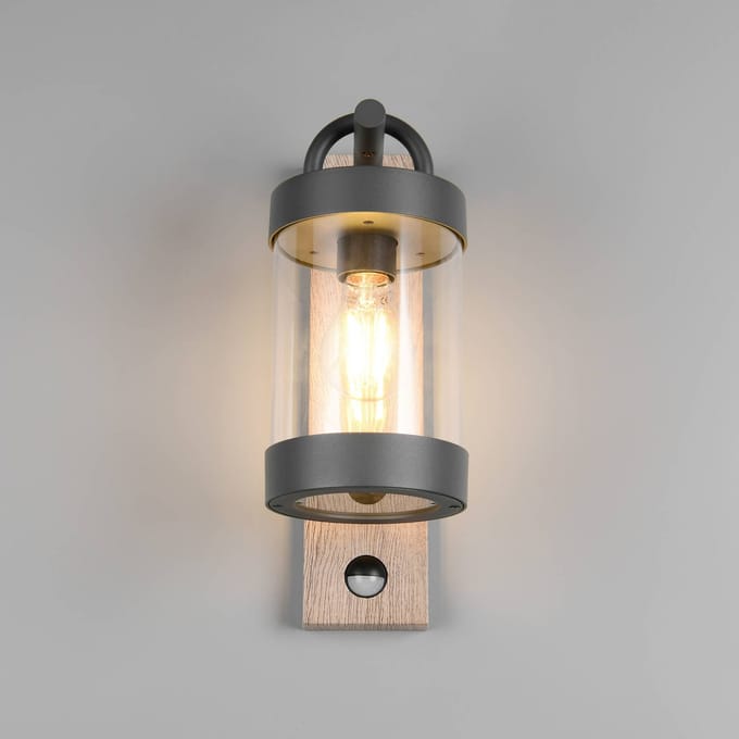 Trio Lighting Buitenwandlamp Sambesi, houtlook, gegoten aluminium, sensor