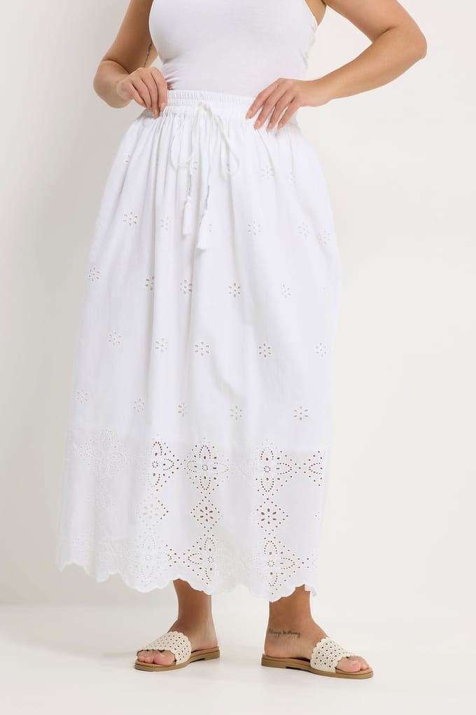 Yours Witte Maxirok Met Broderie Anglaise Size 42