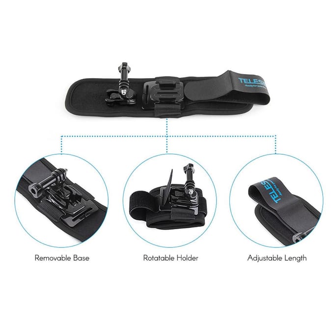 TELESIN 360 graden draaibare polsband Arm Mount Bandhouder voor fietsen, motorrijden black