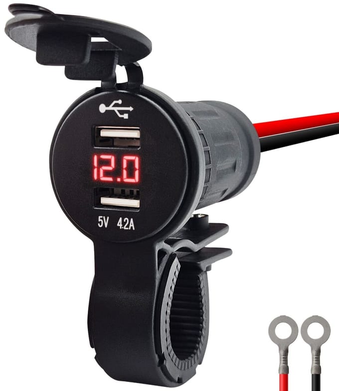 ProRide 12V USB Lader Motor - USB Aansluiting Motor - 2 Poorten - Met Voltmeter - 5V/4.2A - Voor Motor en Motorfiets - Rood