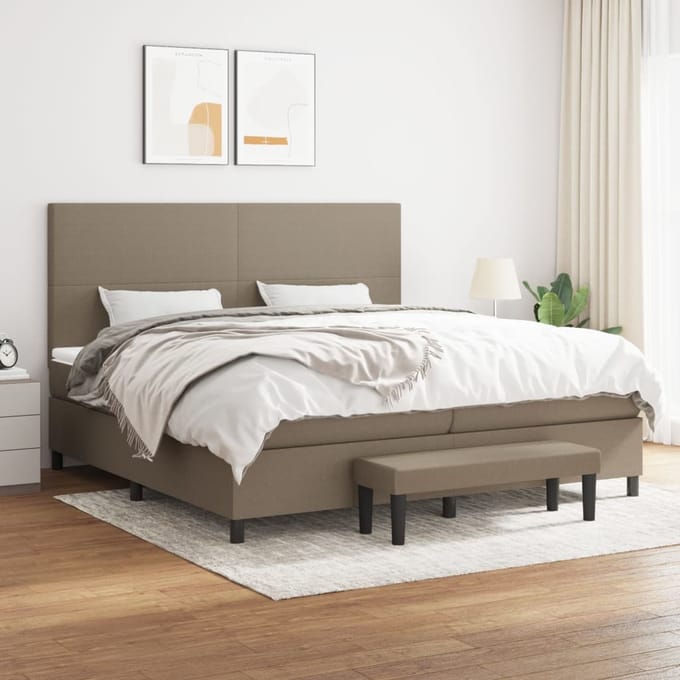 vidaXL - Boxspring - met - matras - stof - taupe - 200x200 - cm