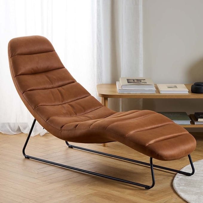 Smuk Lederlook Chaise Longue Mira Cognac