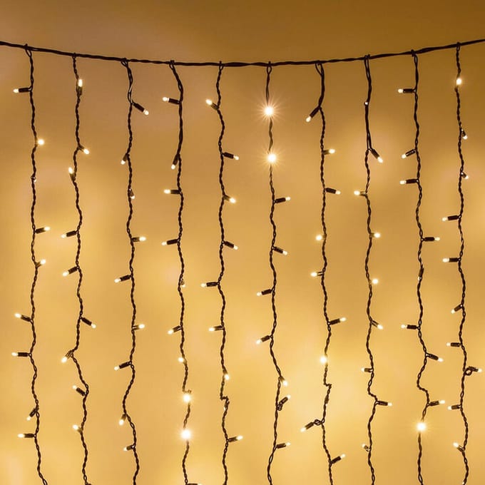 Lichtgordijn koppelbaar zwart | 12 meter 1800 LEDs | 2200K extra warm wit | rubber