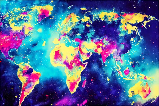 Diamond Painting Set - Planisphere / Wereldkaart - incl. Pen & Wax - 40x60cm