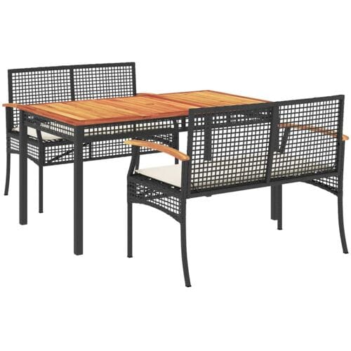 vidaXL - 3-delige - Tuinset - met - kussens - poly - rattan - zwart