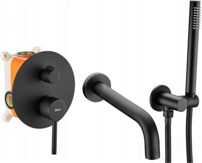 Rea Lungo Black + Box - Inbouw Badmengkraan - Zwart