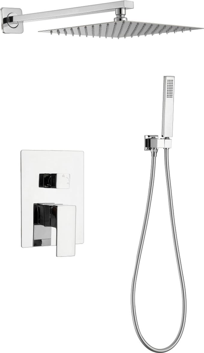 WEBO Rio Vierkant regendoucheset - Inbouw - Chroom - Doucheset - 20cm - Stortdouche - Complete doucheset - Handdouche
