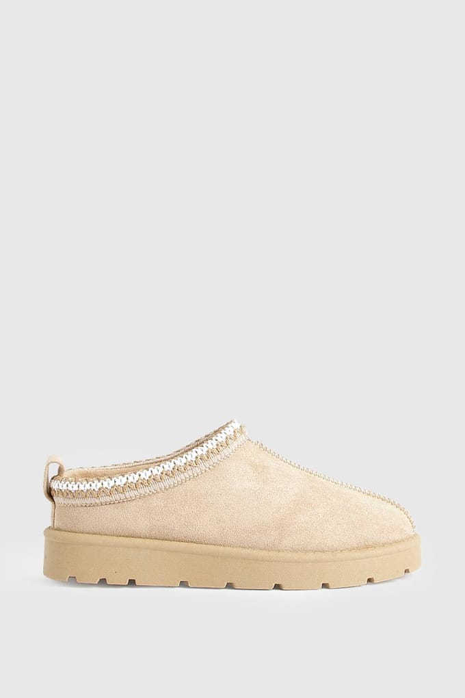 boohoo Dames Geborduurde Gezellige Mules | Sand | Maat: 3