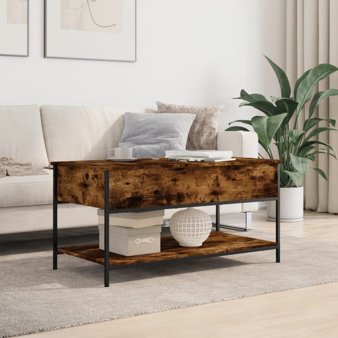 vidaXL - Salontafel - 100x50x50 - cm - bewerkt - hout - en - metaal - gerookt - eiken