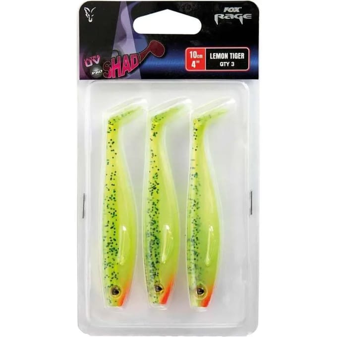 Zacht kunstaas Fox Rage Pro Shad 4" UV Lemontiger x 3pcs