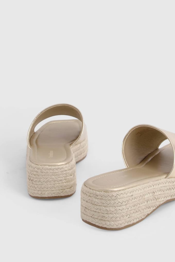 boohoo Dames Espadrille Mule Sleehakken | Goud | Maat: 37