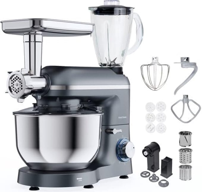 Keukenmachine multifunctioneel - Keukenrobot foodprocessor - Alle bereidingen - 15 accessoires - 6.2L kom - Grijs