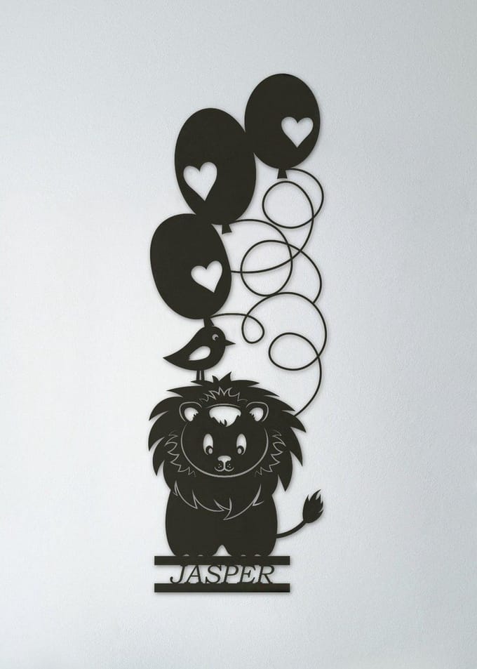 Wanddecoratie kinderen | Leeuwtje met ballonnen - XL (30x80cm)