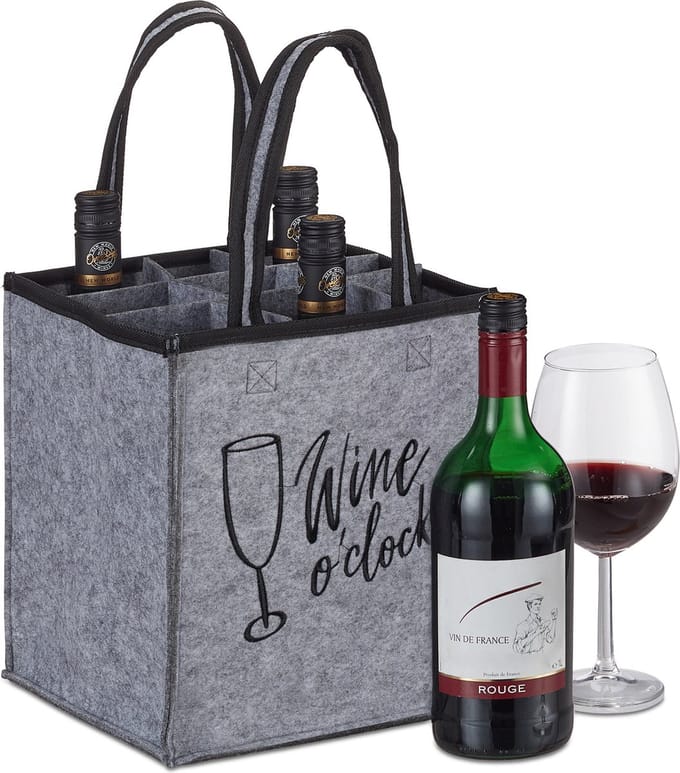 flessentas - 9 flessen - vilt - flessendrager - wine o'clock - 45 x 24 x 24 cm