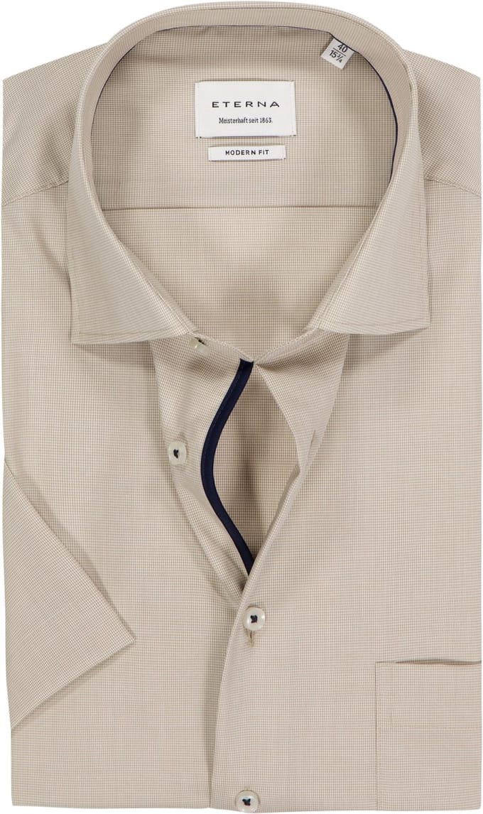 ETERNA modern fit overhemd korte mouw - structuur - beige - Strijkvrij - Boordmaat: 38 (EU maat: S)