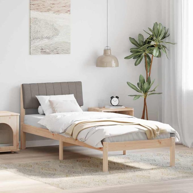 vidaXL - Bedframe - Bruin - en - taupe - 75 - x - 190 - cm - Massief - grenenhout