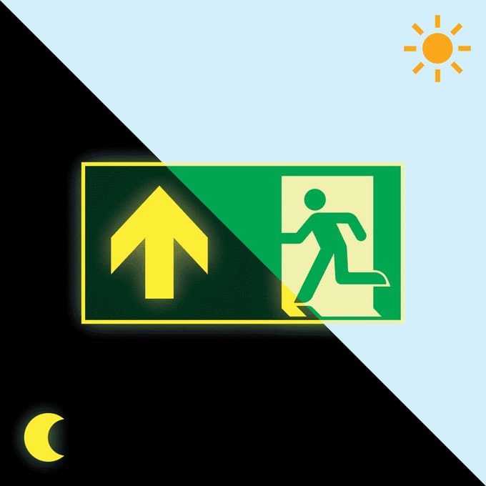 Extra lichtgevende nooduitgang sticker pijl boven - E001 400 x 200 mm