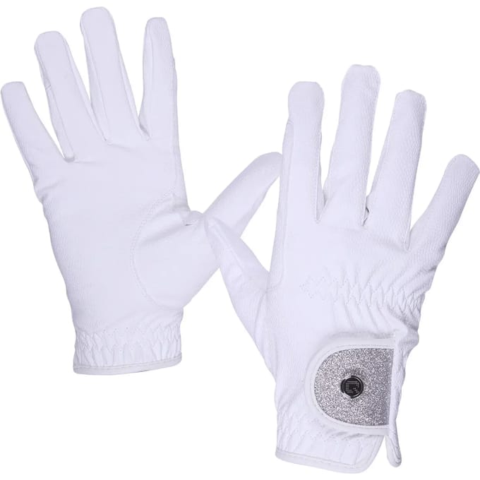 Qhp Handschoen Glitz White - M | Paardrij handschoenen