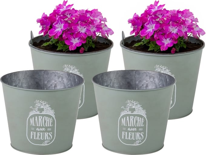 Sunnydays /plantenpot/bloempot - 4x - zink - jadegroen - D17 x H14 cm