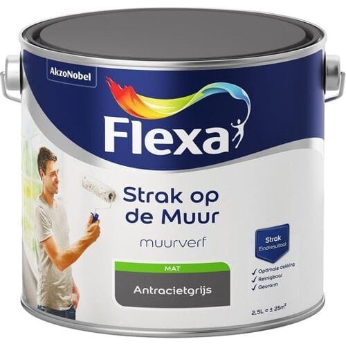 Flexa Strak Op De Muur Muurverf - Mat - Antracietgrijs - 2,5l