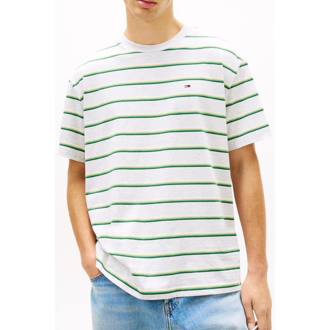 Tommy Hilfiger Tjm Relaxed Stripe Ss Tee Ice Grey Heather Stripe Größe: S | Basic T-Shirts Outlet | Herren | Grau