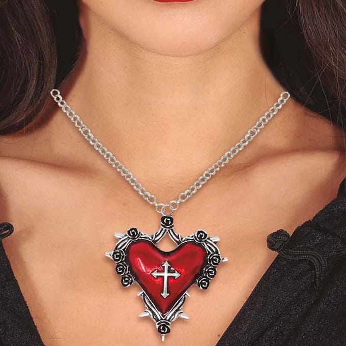 Fiestas Guirca - Ketting met medallion rood hart - Halloween - Halloween accessoires - Halloween verkleden